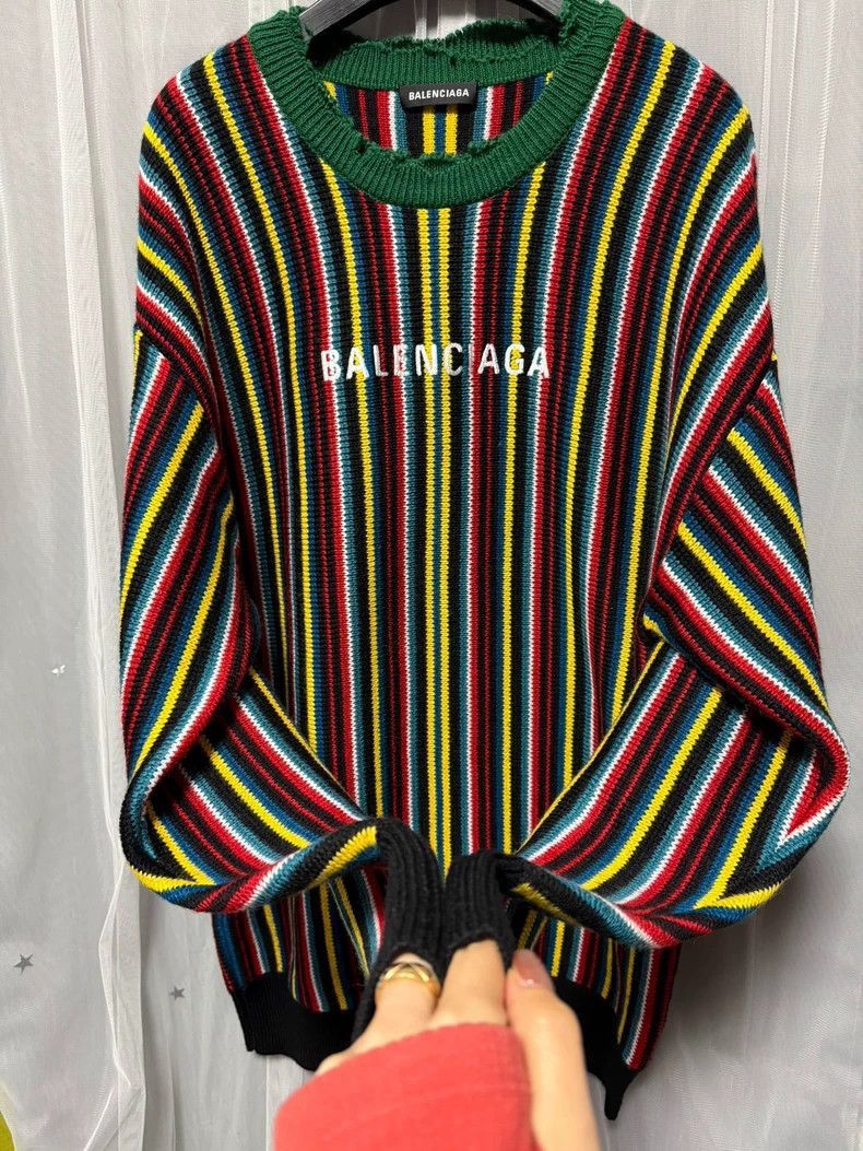 Balenciaga Balenciaga balenciaga striped green sweater with logo -250 Size US S / EU 44-46 / 1 - 2 Thumbnail