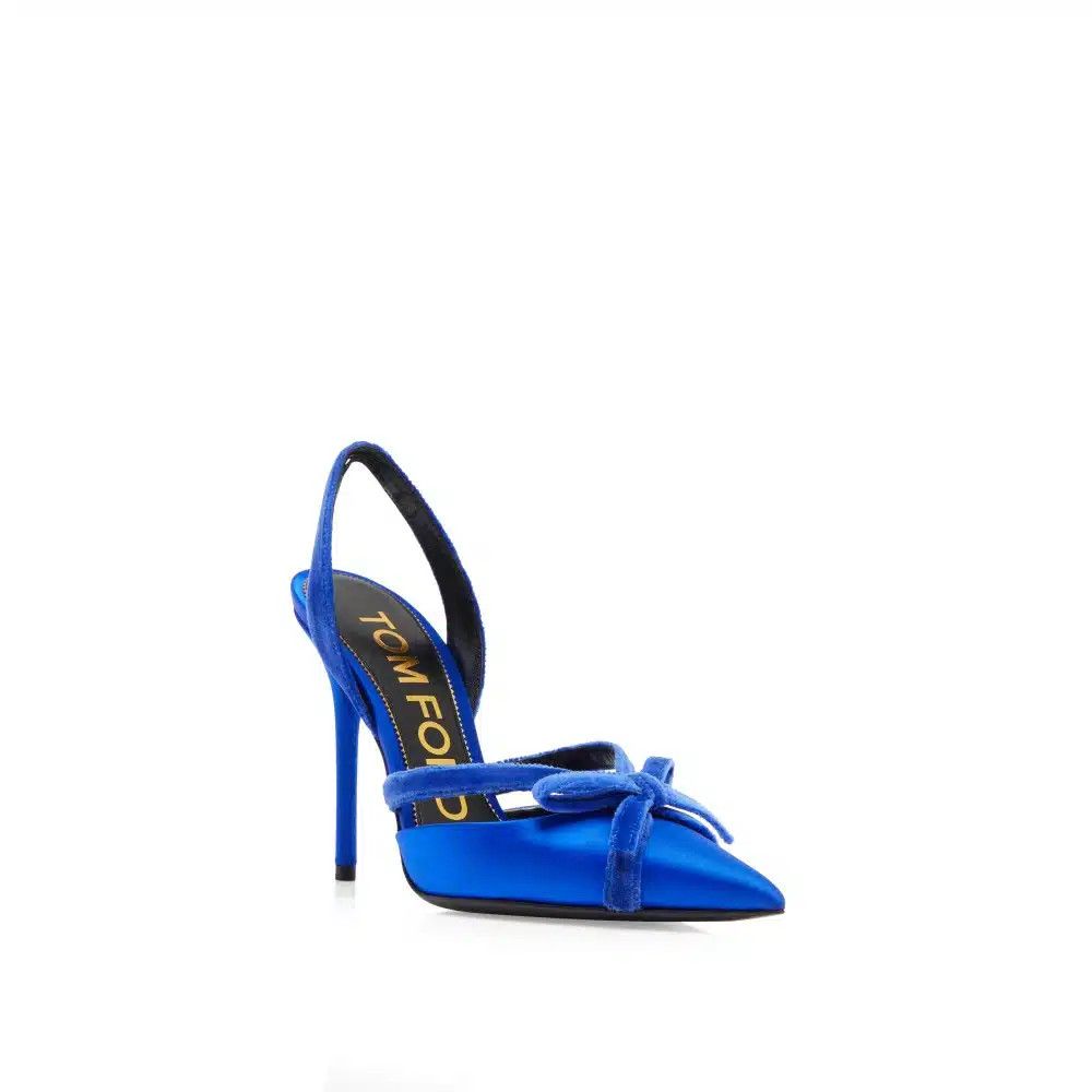 Tom Ford o1loc1c1124 W3321 Satin & Velvet Bow Slingback in Blue Size US 11 / IT 41 - 2 Thumbnail