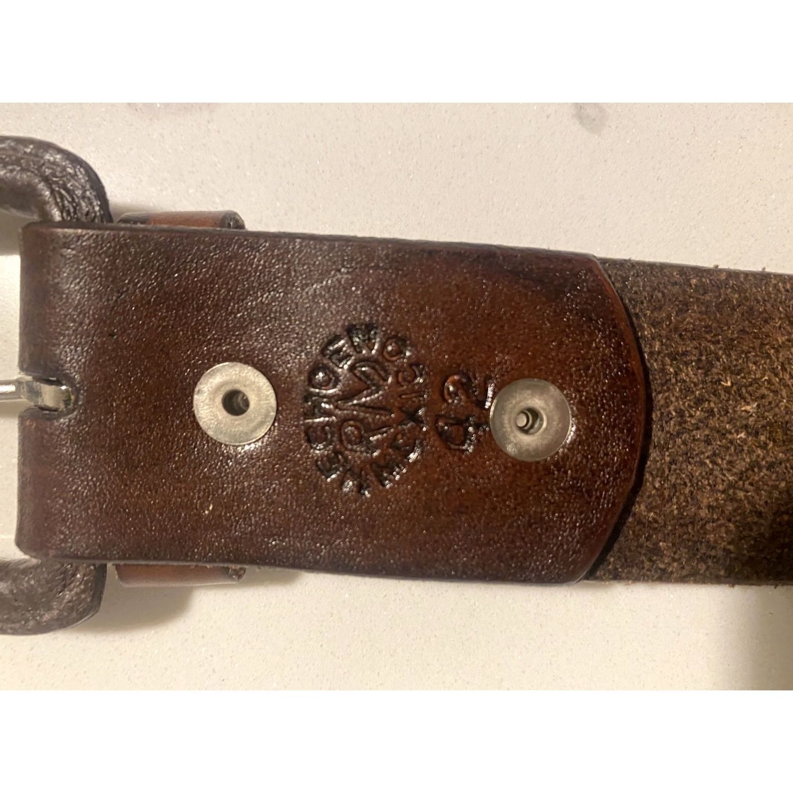 Vintage VINTAGE RM Hecho En Mexico Brown Tan Leather Woven Belt Size 42 Men Belt Western Embossed Adjustable Buckle Braided/Woven Work Belt USA Leather Men Size 42 - 4 Thumbnail