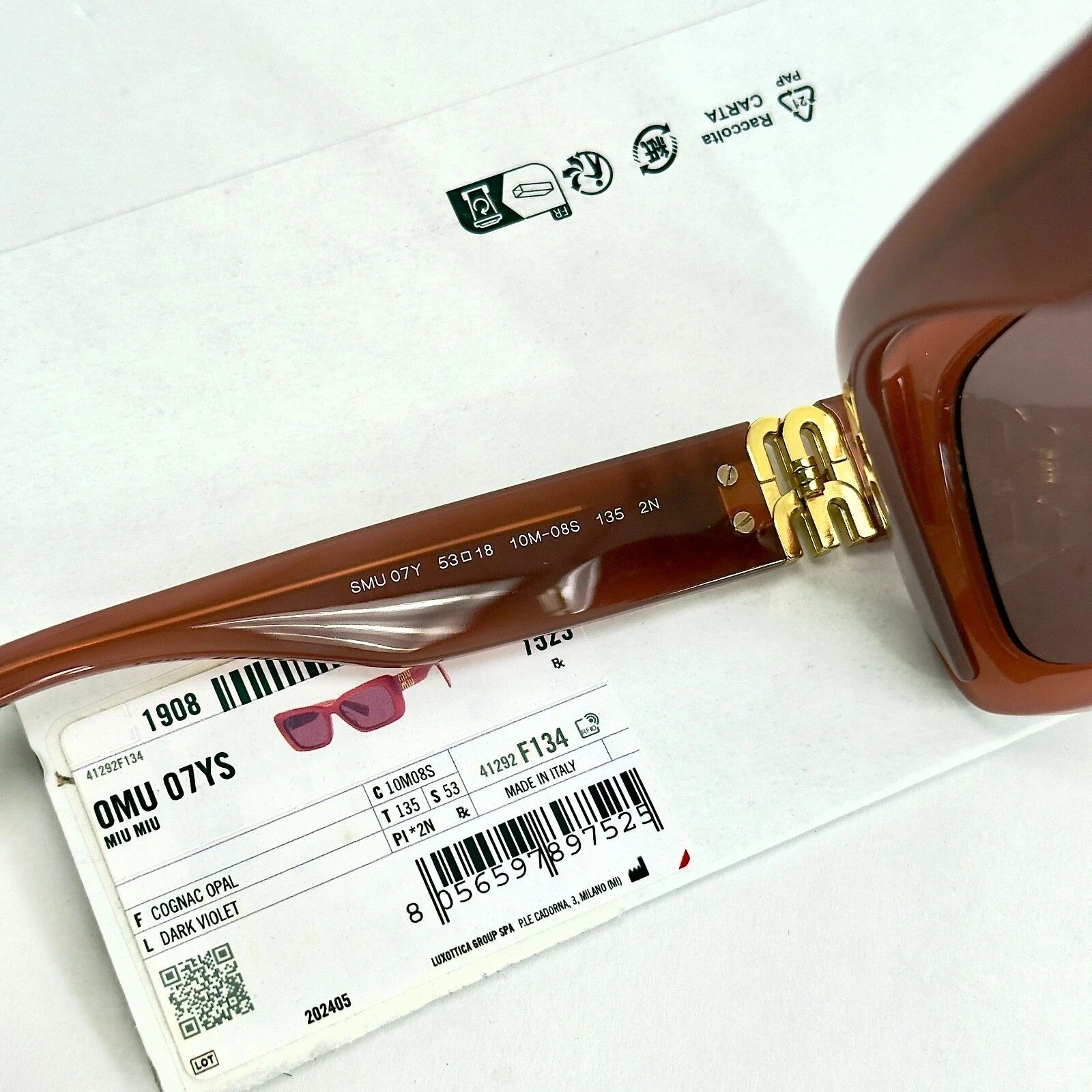 Miu Miu MIU MIU LOGO MU07YS Cognac Opal Violet Geometric Luxury 07YS Size ONE SIZE - 7 Thumbnail