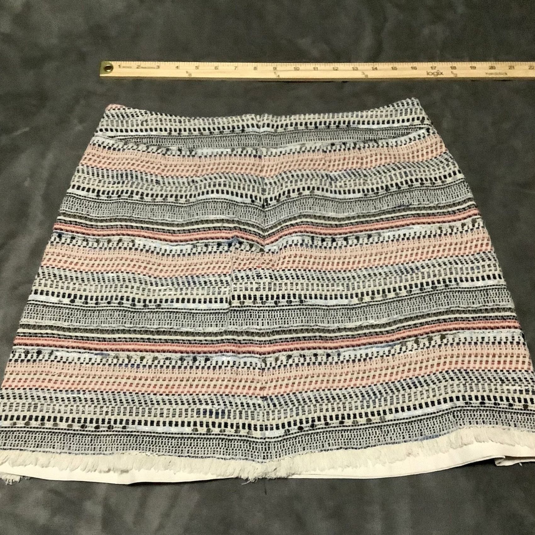 Loft LOFT Skirt Mini Womens Sz 8 Cream & Red Multicolor Tweed Fringe Lined Zip Short Cotton Blend Size 30" / US 8 / IT 44 - 4 Thumbnail