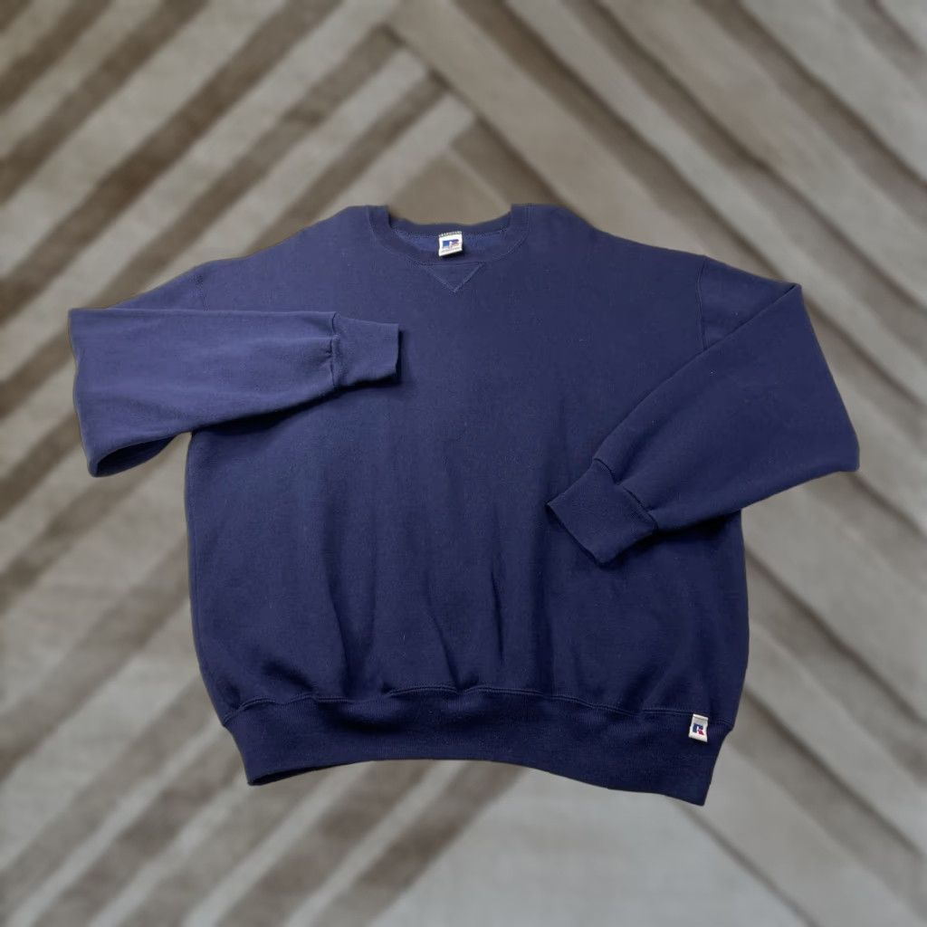 Russell Athletic VINTAGE Russell Athletic Sweatshirt Adult XXL Blue 90s USA Pullover Crew Neck Long Sleeve Fleece Cotton Polyester Size US XXL / EU 58 / 5 - 1 Thumbnail