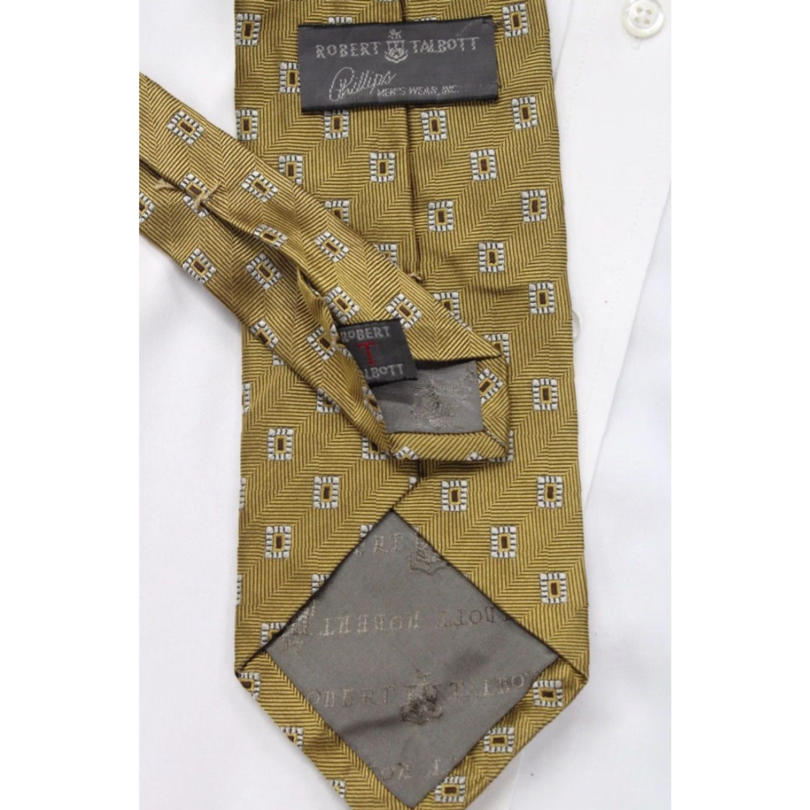 Robert Talbott Robert Talbott Silk Necktie Mens Gold Geometric Small Squares Office Stylish USA Size ONE SIZE - 6 Thumbnail
