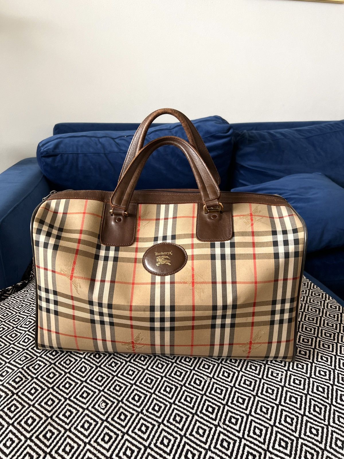 Leather Bag Boston Bag Travel Bag Burberry Rare Vintage Burberry