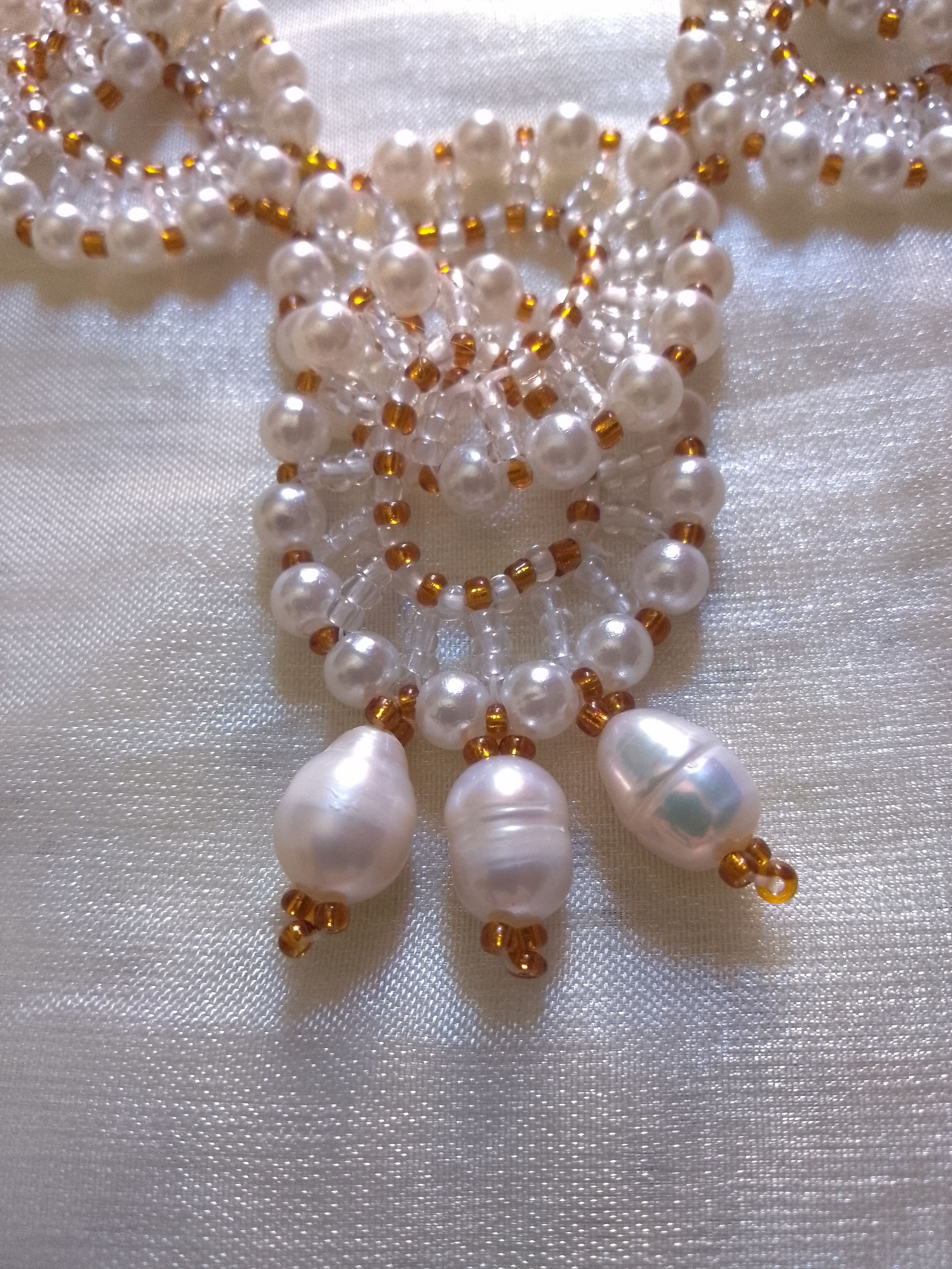 Handmade Necklace with Freshwater pearls elegant wedding party Size ONE SIZE - 3 Thumbnail