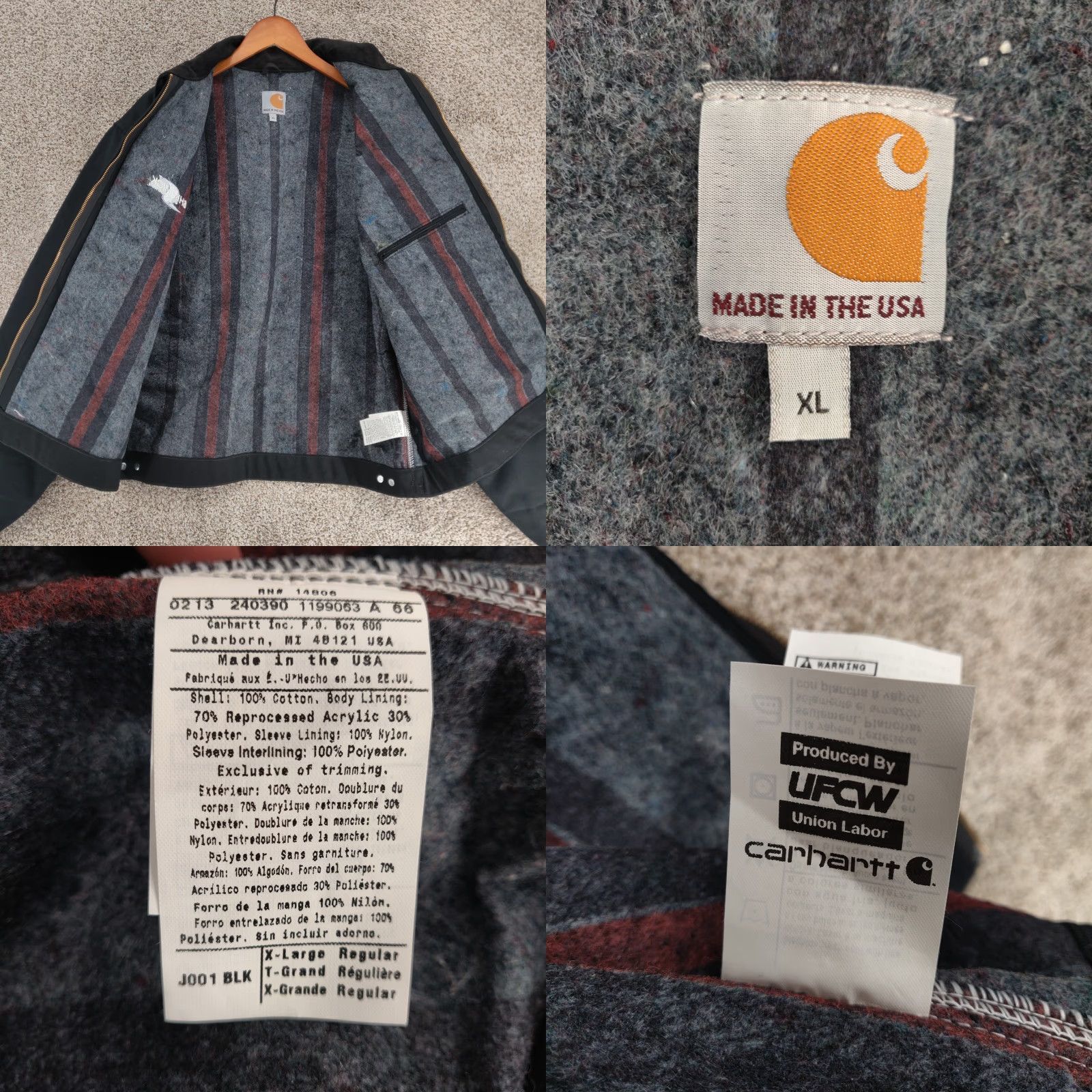 Carhartt VTG Carhartt Detroit Jacket Mens XL Black J001 Blanket Lined Union Made In USA Size US XL / EU 56 / 4 - 8 Thumbnail