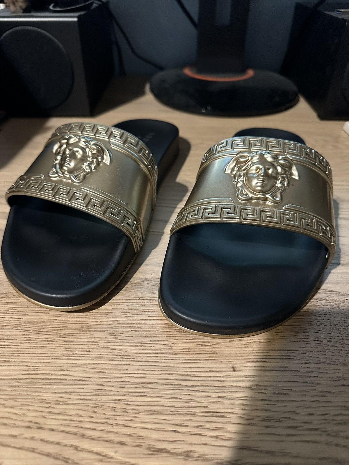image of Versace Slides - Size Men’S 41 in Black/Gold, Men's