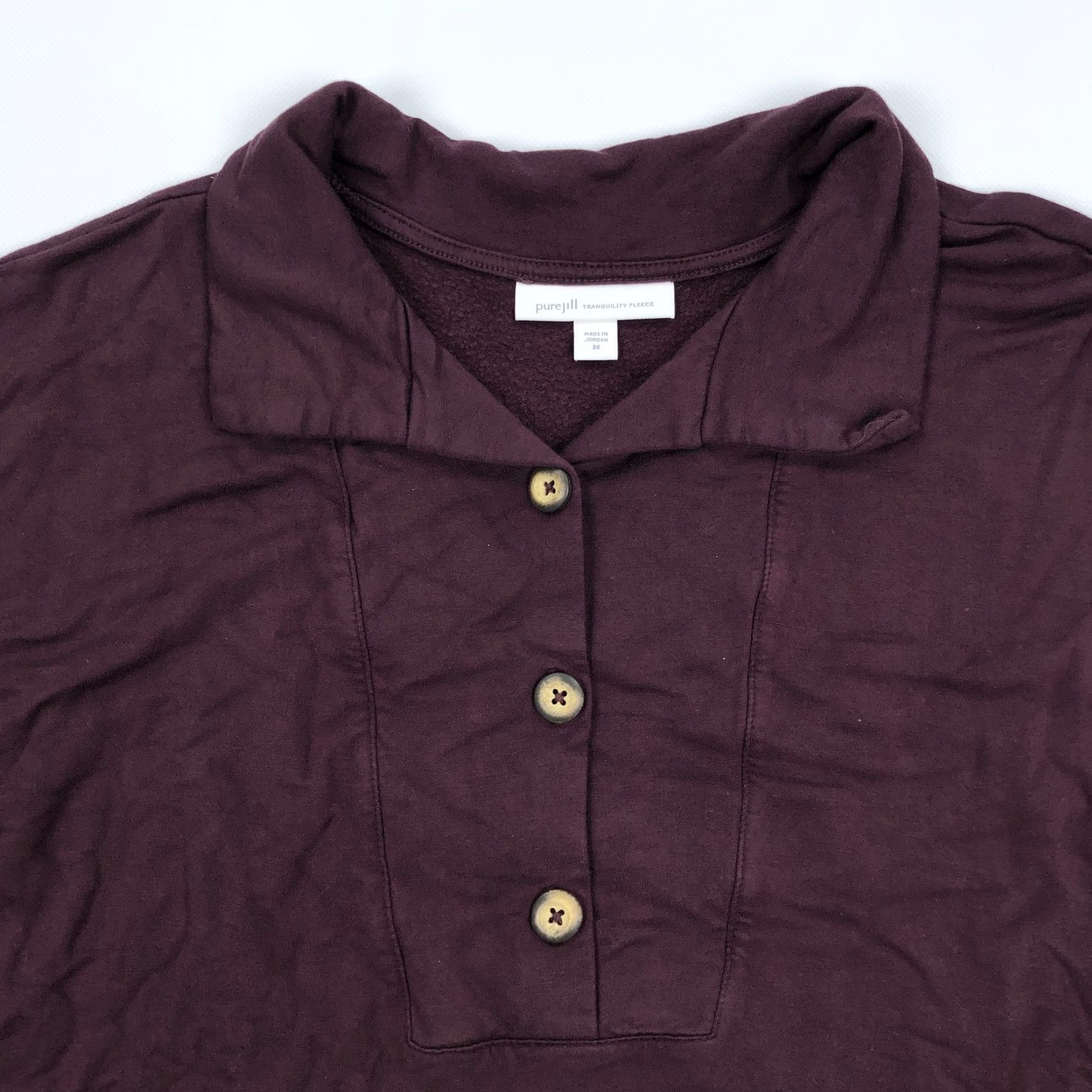 Vintage VINTAGE Pure Jill Tranquility Fleece Button Collar Tunic Top Women's 3X Burgundy Size XXL / US 16-18 / IT 52-54 - 2 Thumbnail