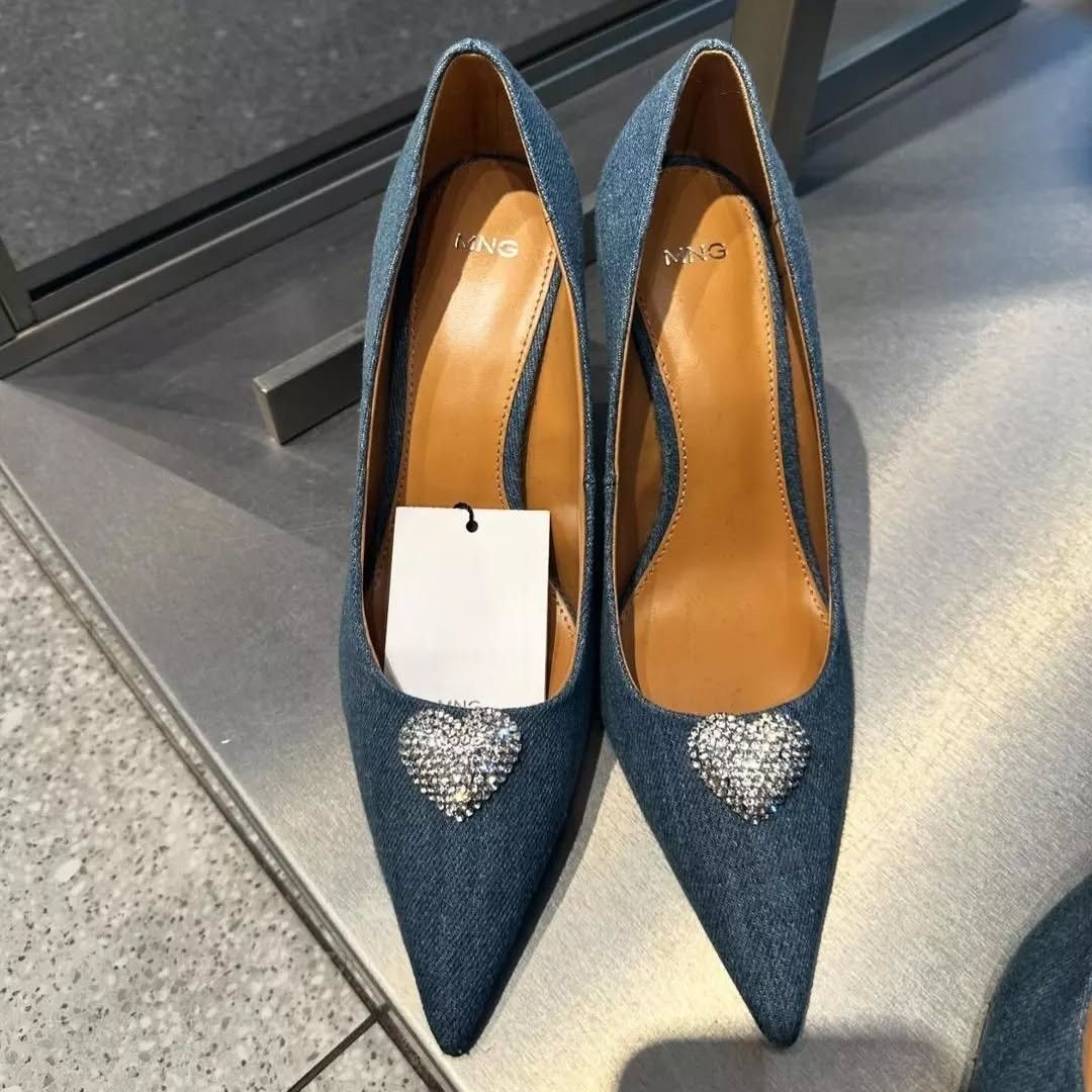 Mango MANGO Rhinestone Denim Heels NWT Size US 7.5 / IT 37.5 - 13 Thumbnail