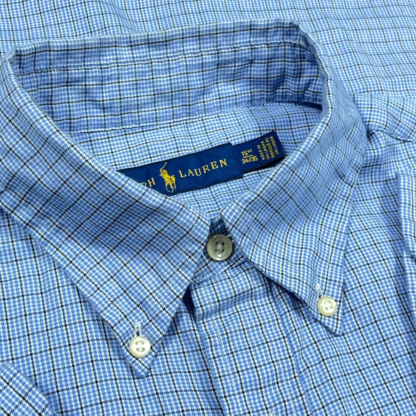 Ralph Lauren Ralph Lauren Shirt Men Medium 15.5 34 Blue Plaid Button Up Houndstooth Poplin Size US M / EU 48-50 / 2 - 4 Thumbnail