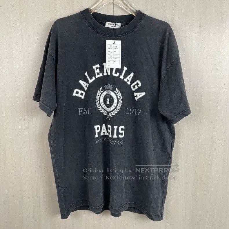 Balenciaga Balenciaga Black Gray Washed Wheat Pattern Logo Short Slee Size US M / EU 48-50 / 2 - 1 Thumbnail