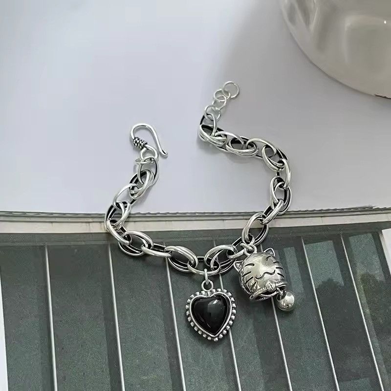 Other Sweet Cat Animal Bell Black Love Heart Bracelet Size ONE SIZE - 6 Thumbnail