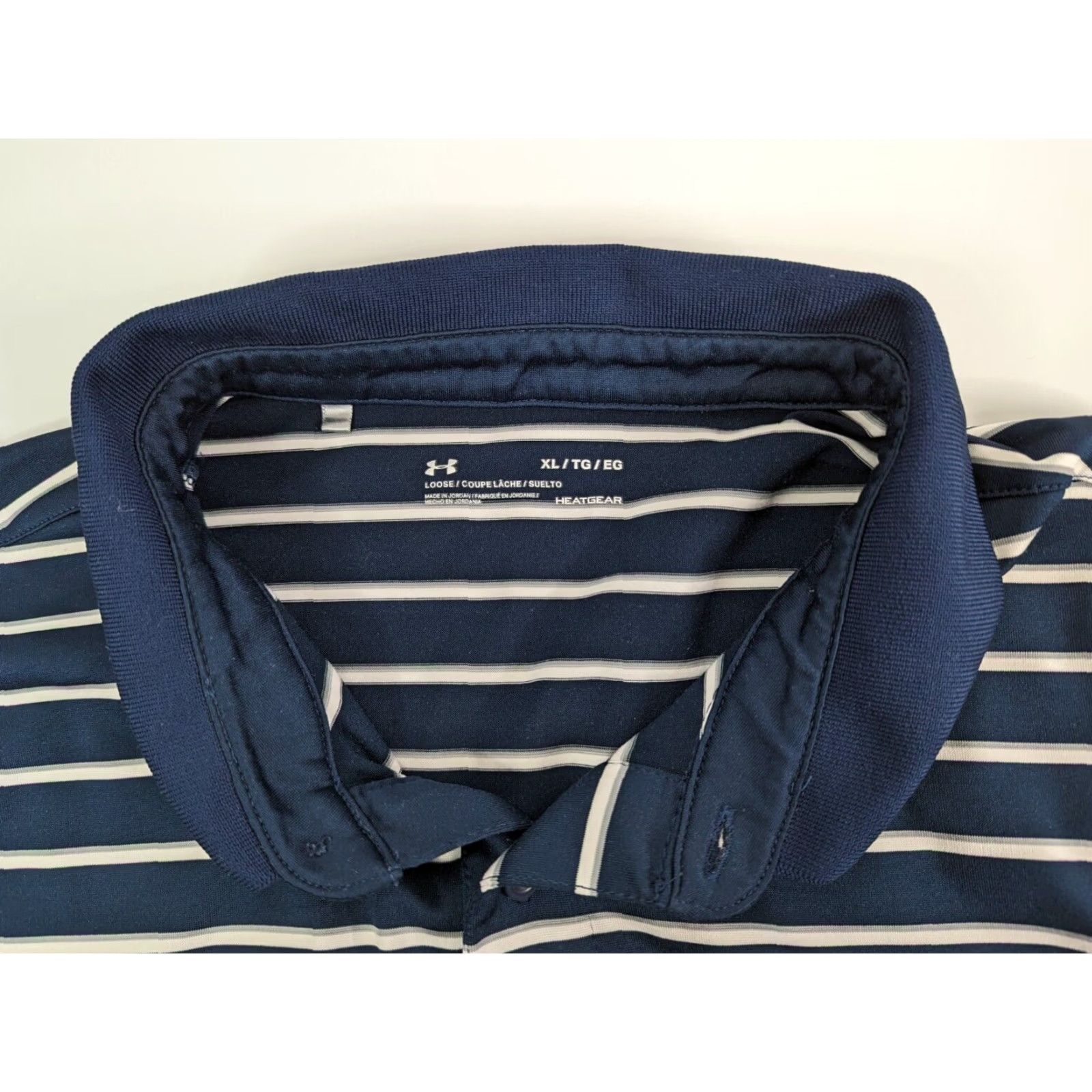 Under Armour Under Armour Heatgear Striped Golf Polo Performance Shirt XL Blue White 1342082 Size US XL / EU 56 / 4 - 7 Thumbnail