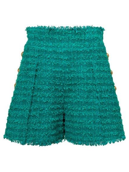 image of Balmain O1Srvl11E0524 Hw 6 Btn Tweed Short In Green, Women's (Size 34)