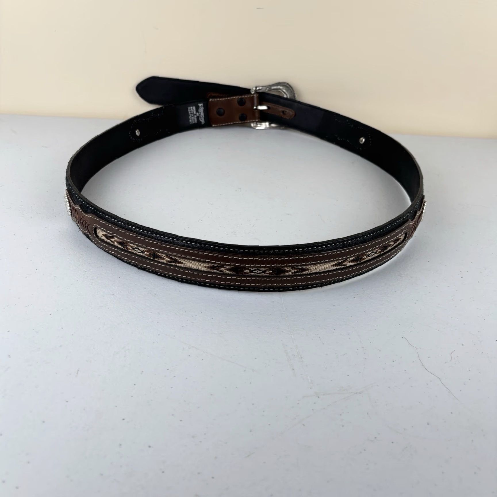 Vintage Nocona Belt Western Belt Mens Black Size 46 Cowboy Rodeo Concho Silver Concho Leather Size 46 - 7 Thumbnail