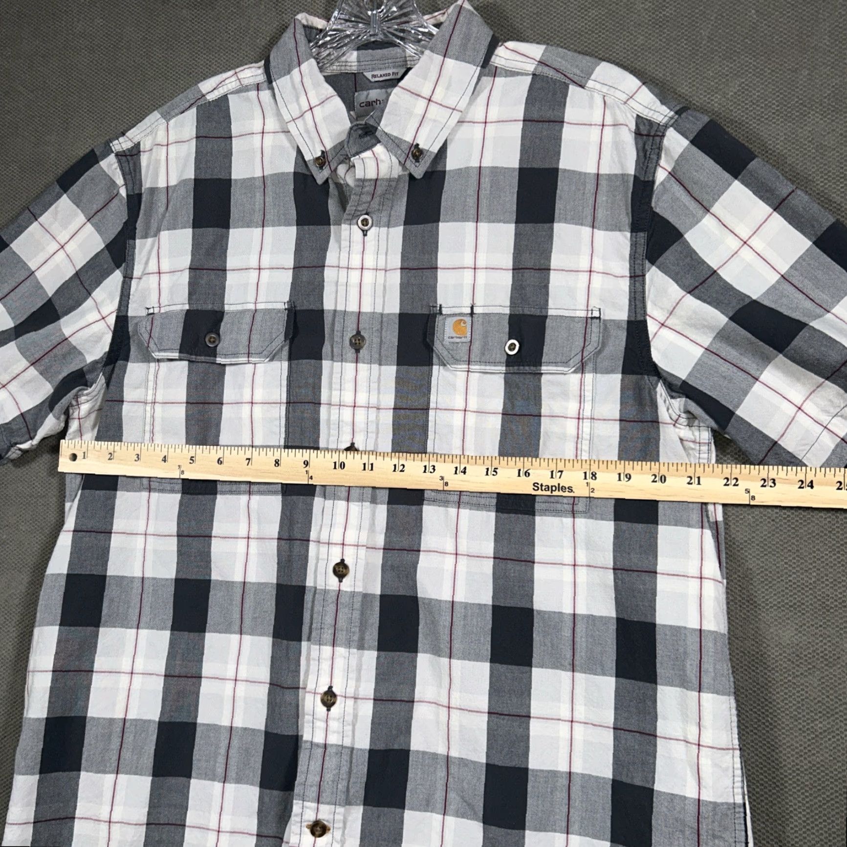 Carhartt Carhartt Button-Down Relaxed Fit Shirt Mens Size L Short Sleeve Plaid Pockets Gray Size US L / EU 52-54 / 3 - 6 Thumbnail