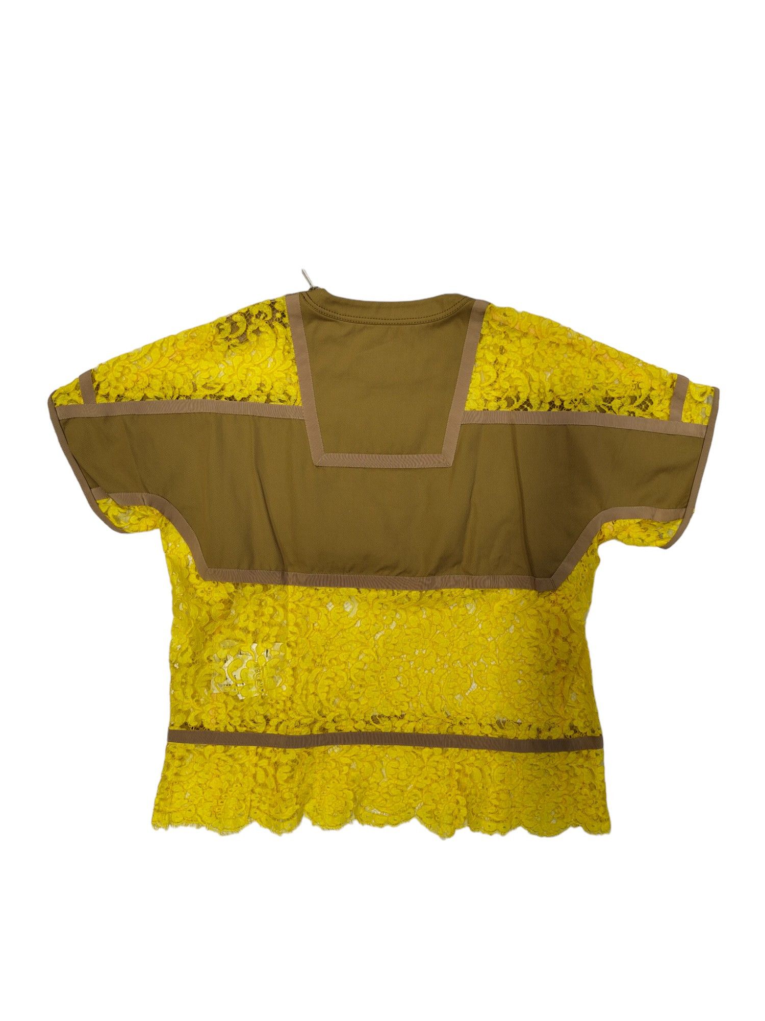 Sacai Mustard Yellow Lace And Light Brown Cotton Mixed T-Shirt Size M / US 6-8 / IT 42-44 - 2 Thumbnail