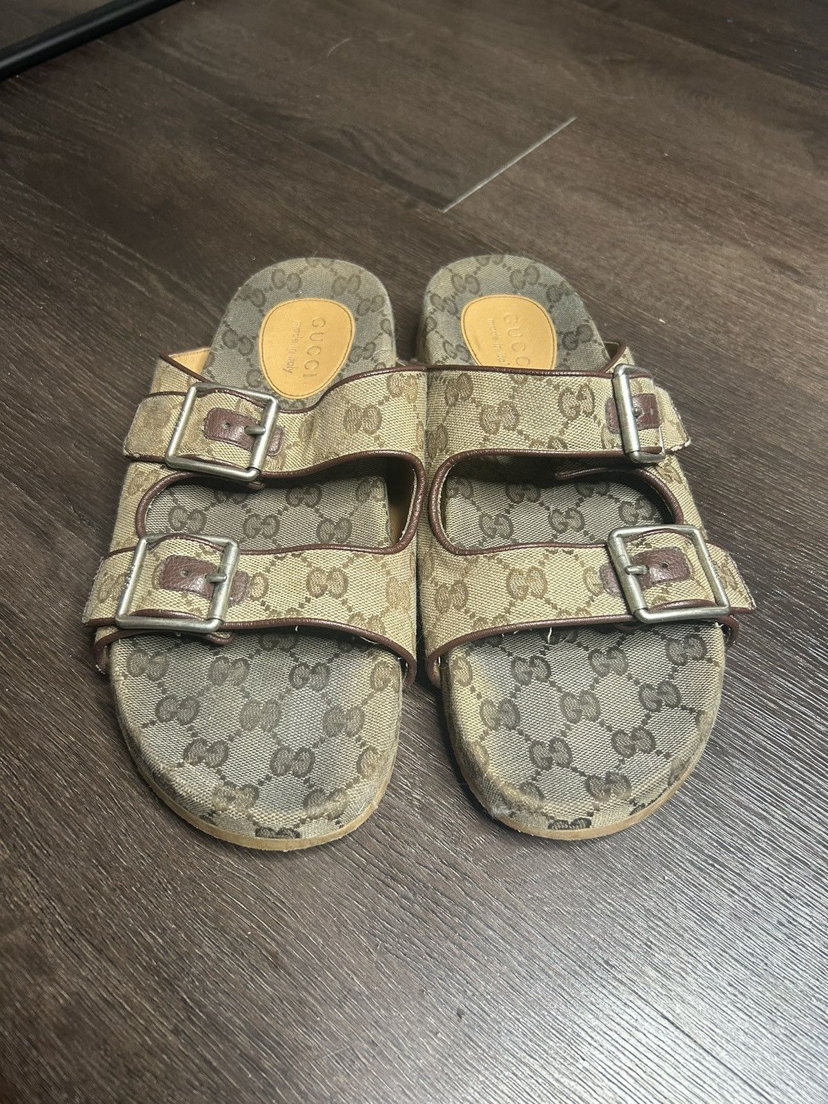 image of Gucci Monogram Canvas Sandals Birkenstock Style in Brown, Men's (Size 9)