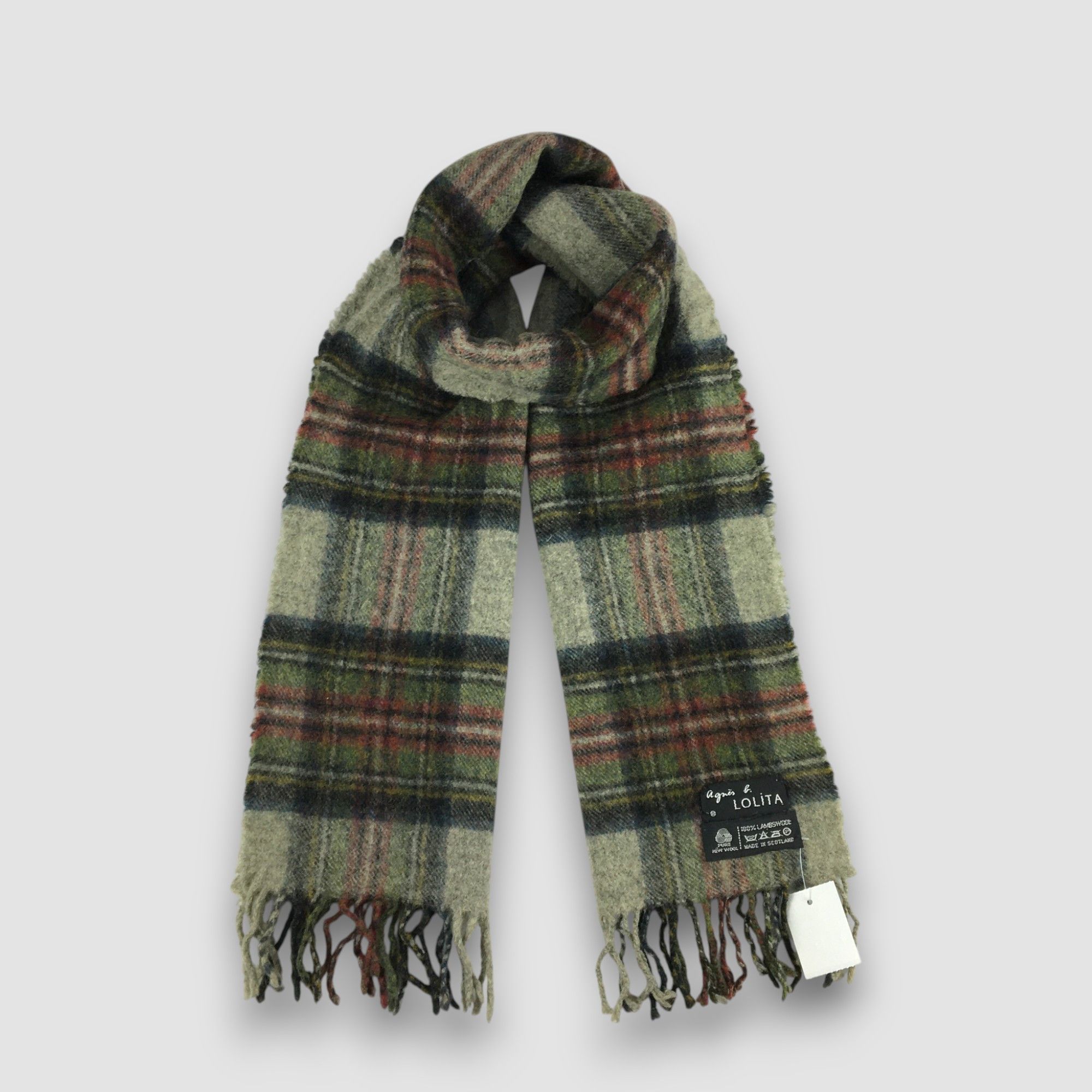 agnes b. Vintage Agnes B Scarf Muffler Wool Plaid Fringe Scarves Size ONE SIZE - 4 Thumbnail