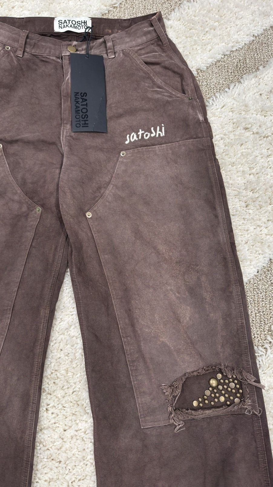 Satoshi Nakamoto Satoshi Nakamoto Studded Brown Carpenter Pants Size US 32 / EU 48 - 3 Thumbnail