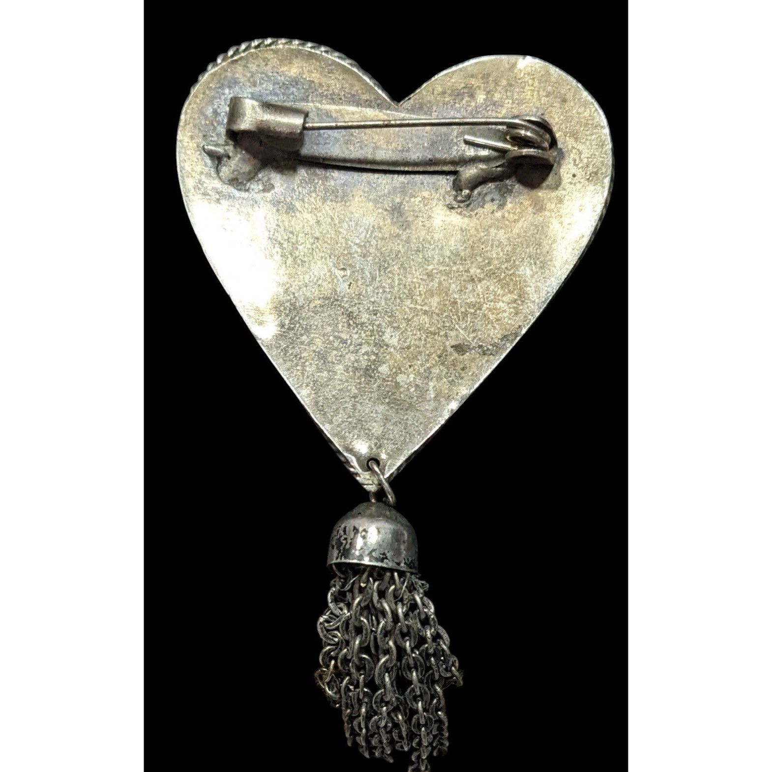 Other Vintage Fantasy Heart Brooch Silver Tone With Tassel Size ONE SIZE - 2 Thumbnail