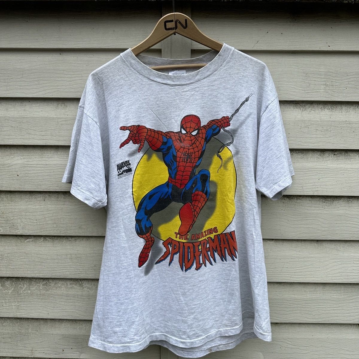 image of Marvel Comics x Vintage 90's Comic Images Spider-Man T Shirt in Grey, Men's (Size XL)