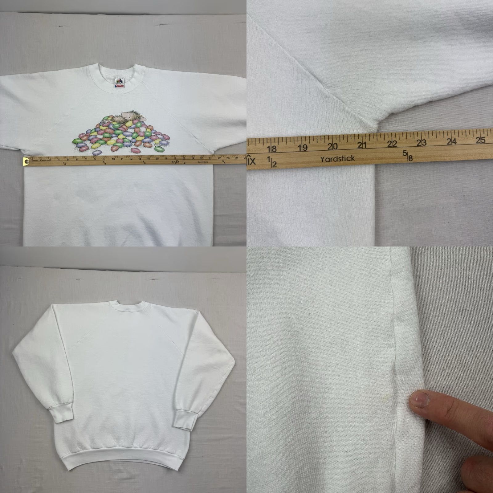 Fruit Of The Loom VINTAGE Fruit of the Loom Sweatshirt Shirt Adult Large White 90s Animals Jelly Beans Mens Size US L / EU 52-54 / 3 - 8 Thumbnail