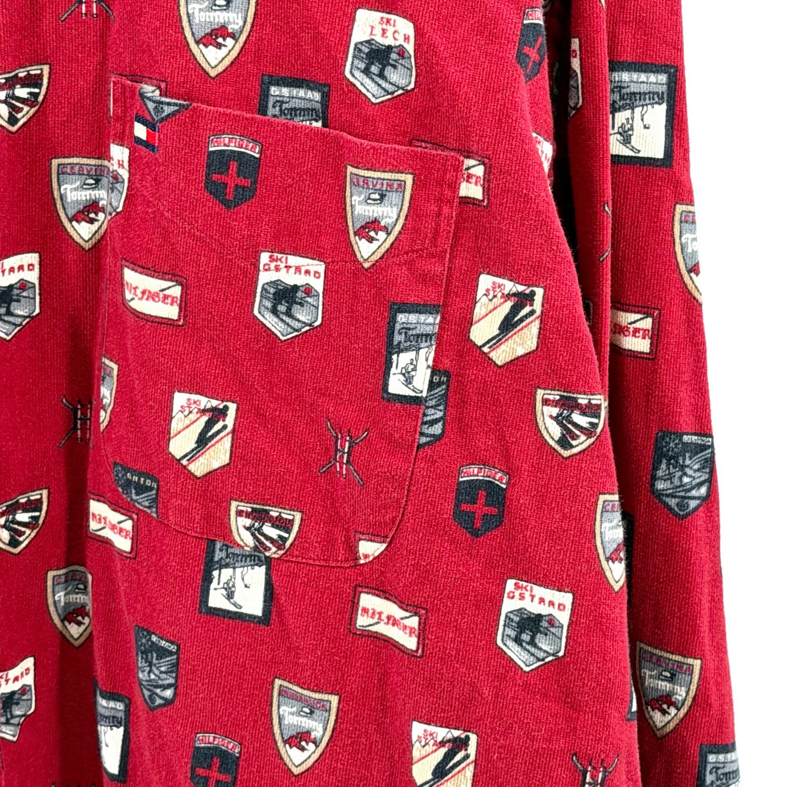 Tommy Hilfiger Vintage 90s Red 100% Cotton AOP Ski Icons Button Down Shirt Size US XL / EU 56 / 4 - 4 Thumbnail