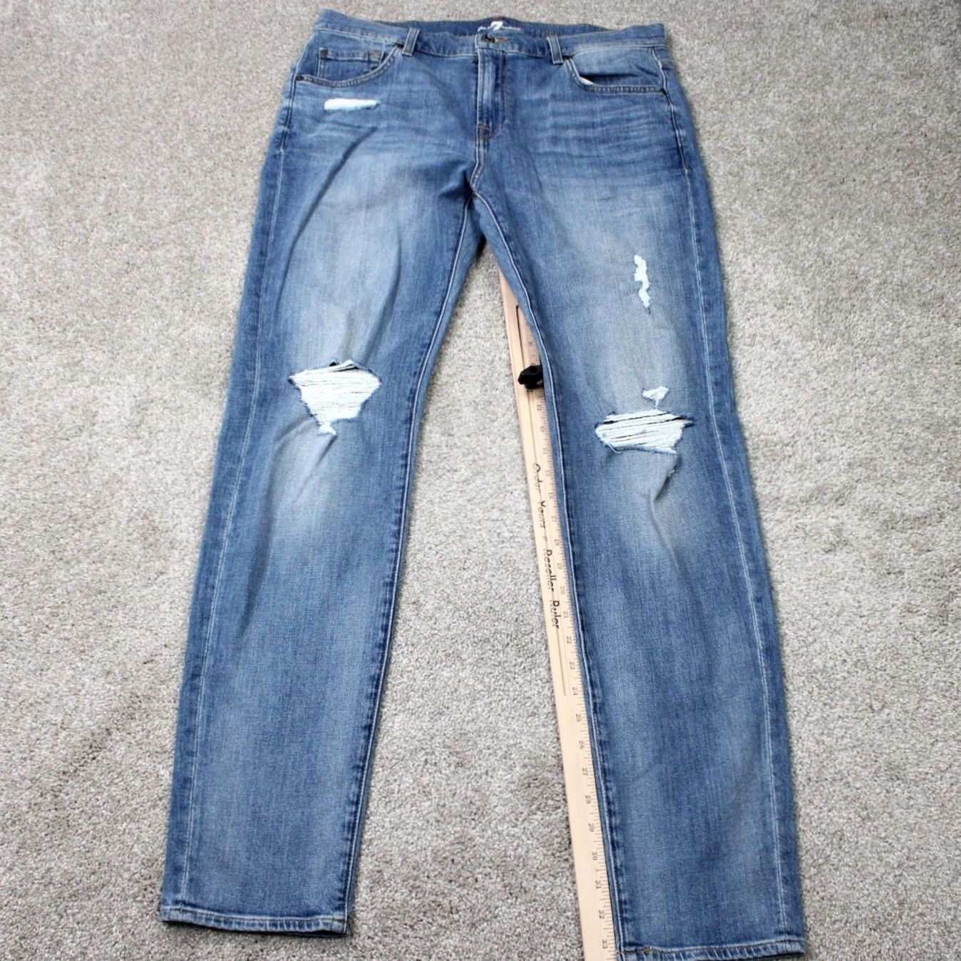 7 For All Mankind 7 For All Mankind Ryley Jeans Mens 33 Blue Distressed Cotton Stretch 34" inseam Size US 33 - 3 Thumbnail