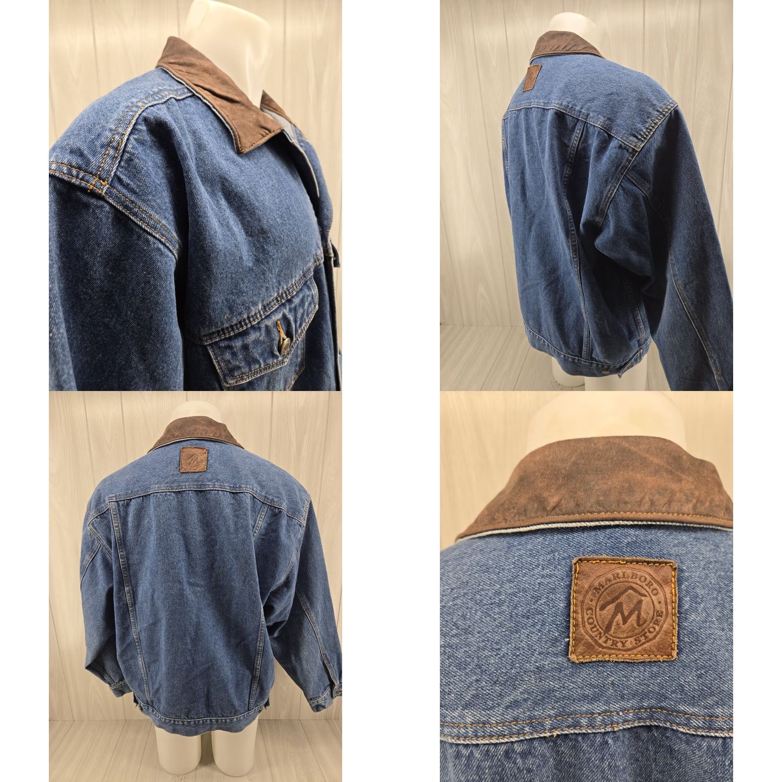 Marlboro VINTAGE Marlboro Country Store Cotton Denim Jean Jacket Leather Collar Men's XL Jacket Men Blue Denim Size US 36 / EU 52 - 8 Thumbnail