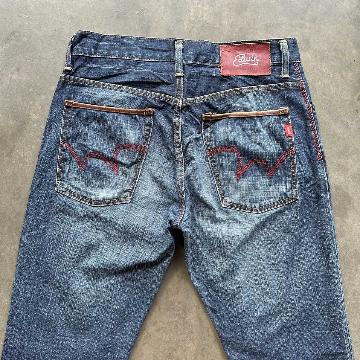 Edwin × Jean × Vintage Vintage Edwin Blue Trip Distressed Faded Denim Jean Pant W30 Size US 30 / EU 46 - 11 Thumbnail