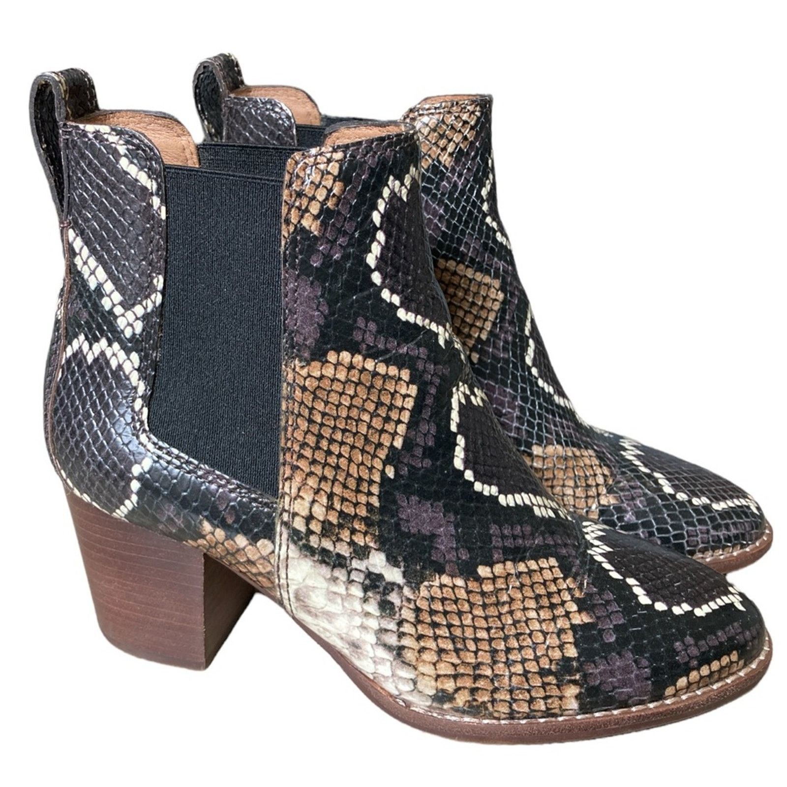 Madewell The Regan Ankle Boot US 5 Snake Embossed Leather Block Heel Size US 5 / IT 35 - 10 Thumbnail