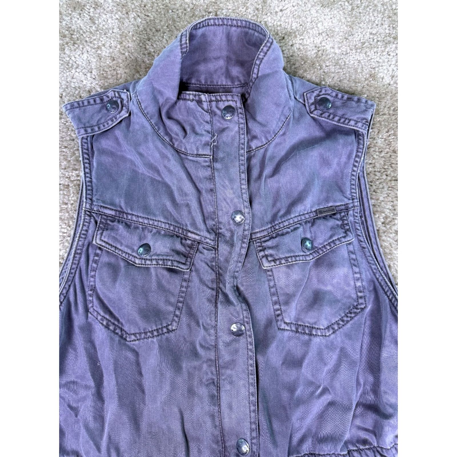 Vintage Max Jeans Womens Vest S Grey Army Zipper Pockets Sleeveless Casual Size 28" / US 6 / IT 42 - 3 Thumbnail