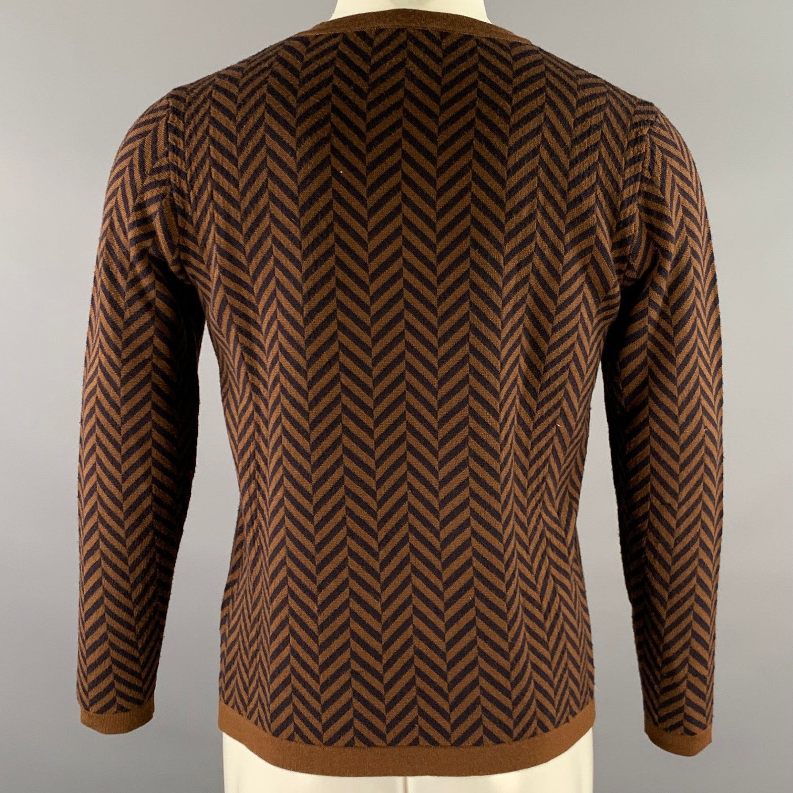 Barena BARENA Brown Black Herringbone Wool Blend Crew-Neck Pullover Size US S / EU 44-46 / 1 - 4 Thumbnail