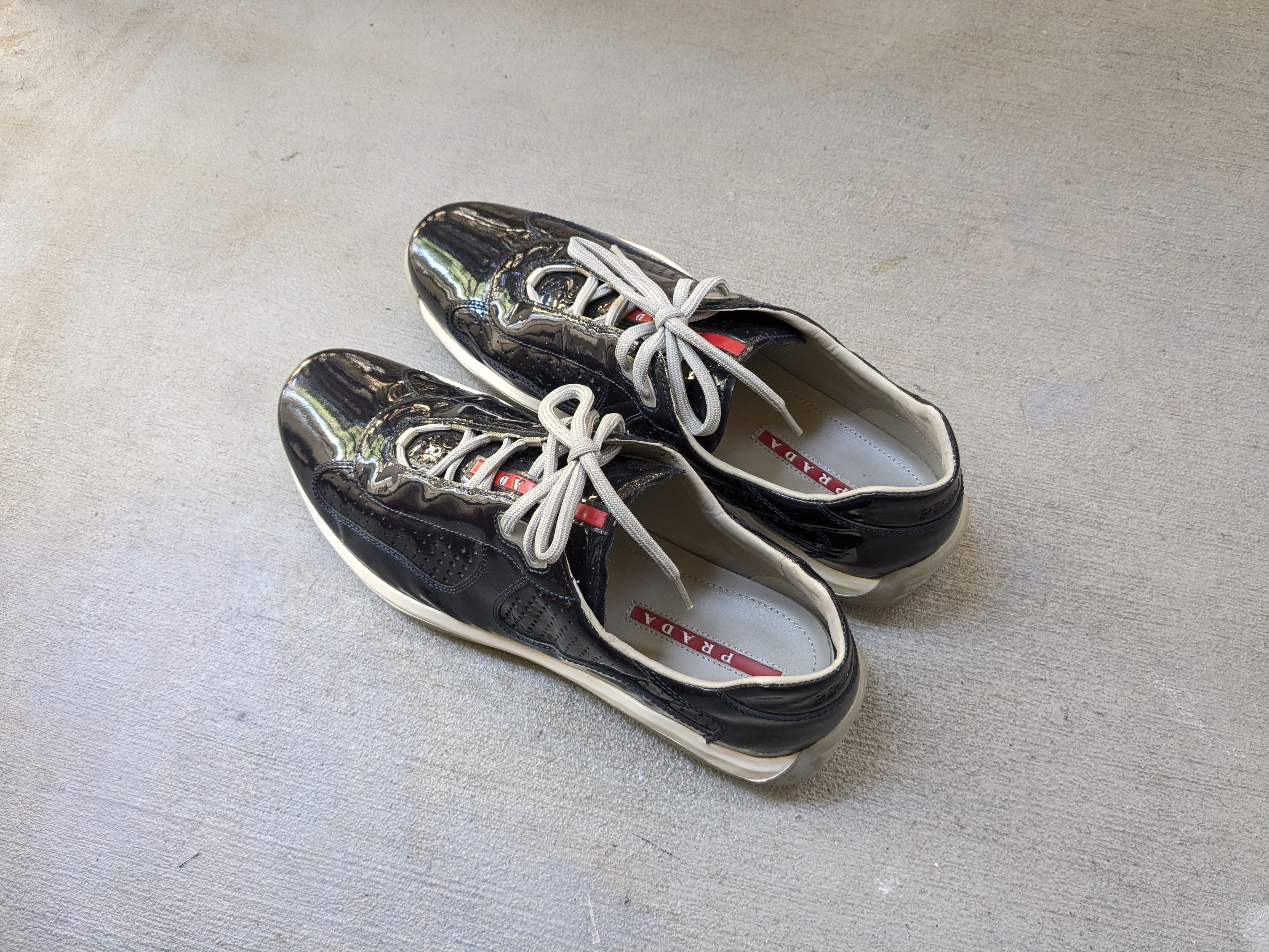 Prada Prada America's Cup Sneakers Navy Blue Patent Leather 12.5 Size US 12.5 / EU 45-46 - 15 Thumbnail