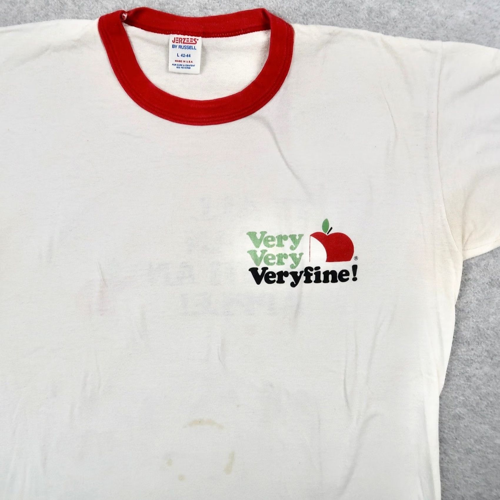 Jerzees VINTAGE Apple Juice Jerzees T-Shirt Mens L White Red Ringer USA 80s Size US L / EU 52-54 / 3 - 3 Thumbnail