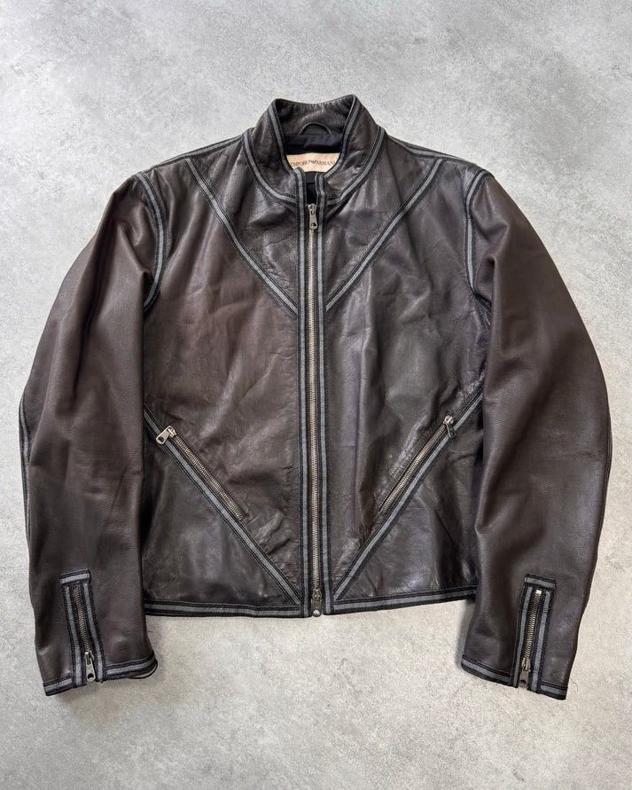 image of Ss2004 Emporio Armani Symmetry Leather Jacket (M) in Black, Men's (Size Medium)
