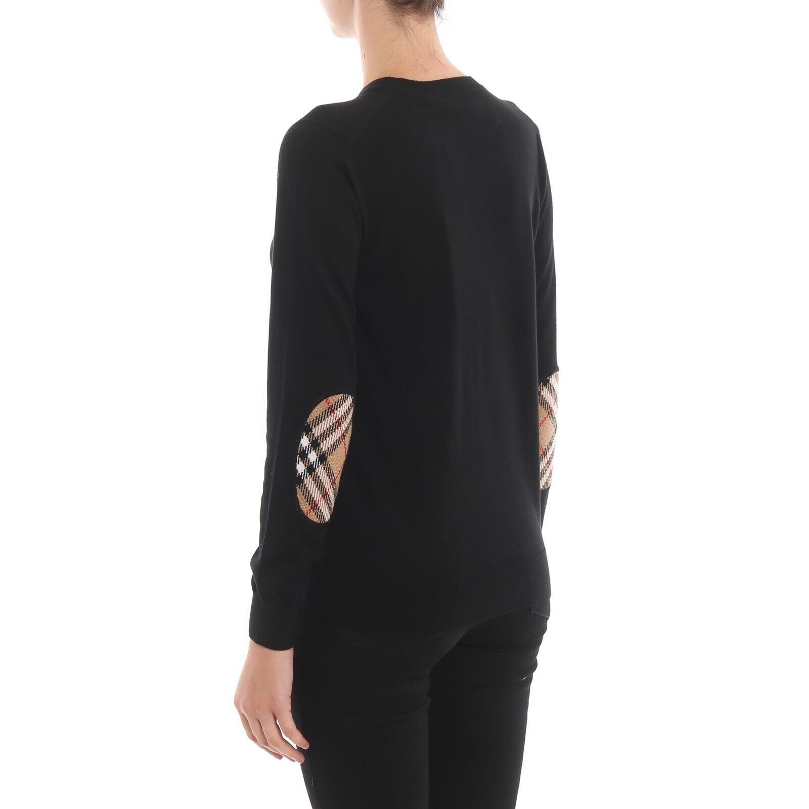 Burberry BEMPTON BLACK WOOL ELBOW CHECK PATCHES PULLOVER SWEATER M Size M / US 6-8 / IT 42-44 - 2 Thumbnail