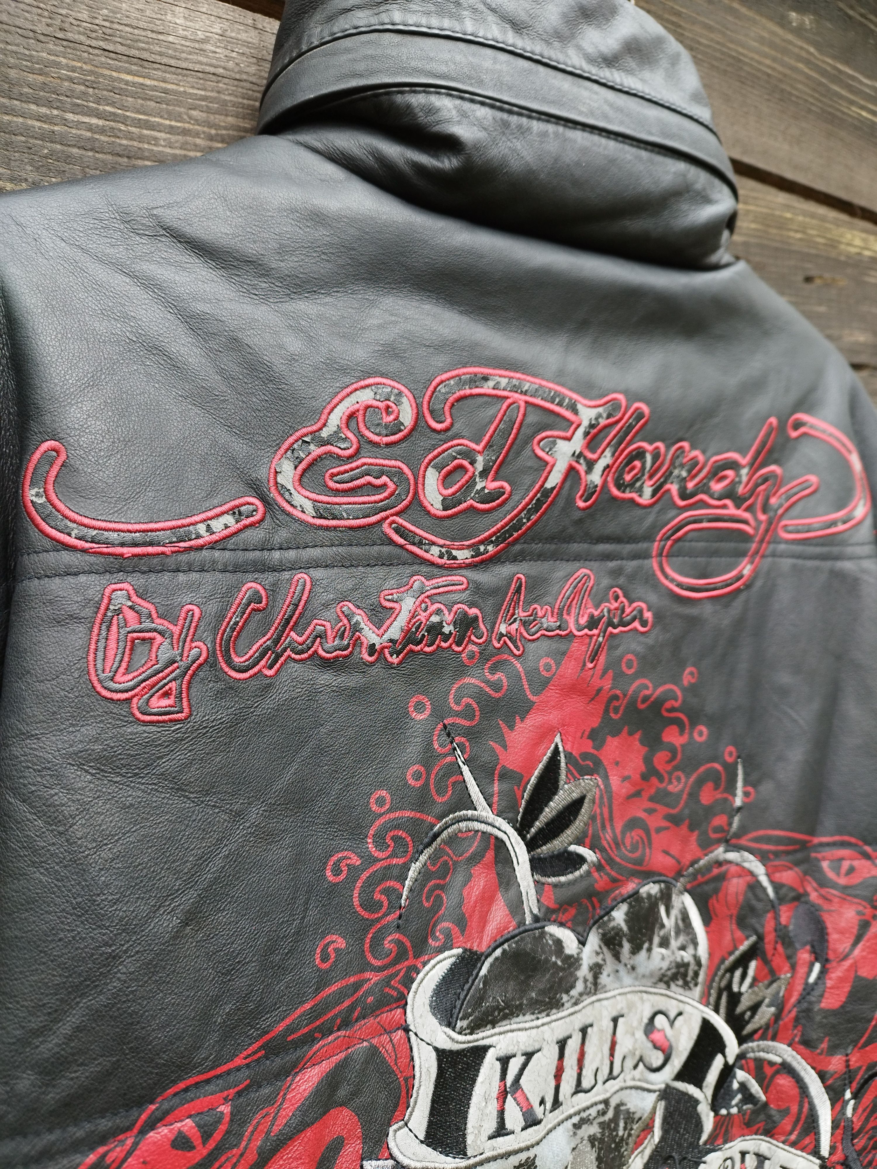 Ed Hardy Vintage Ed Hardy Leather Puffer Jacket Christian Audigier Size US XXL / EU 58 / 5 - 4 Thumbnail