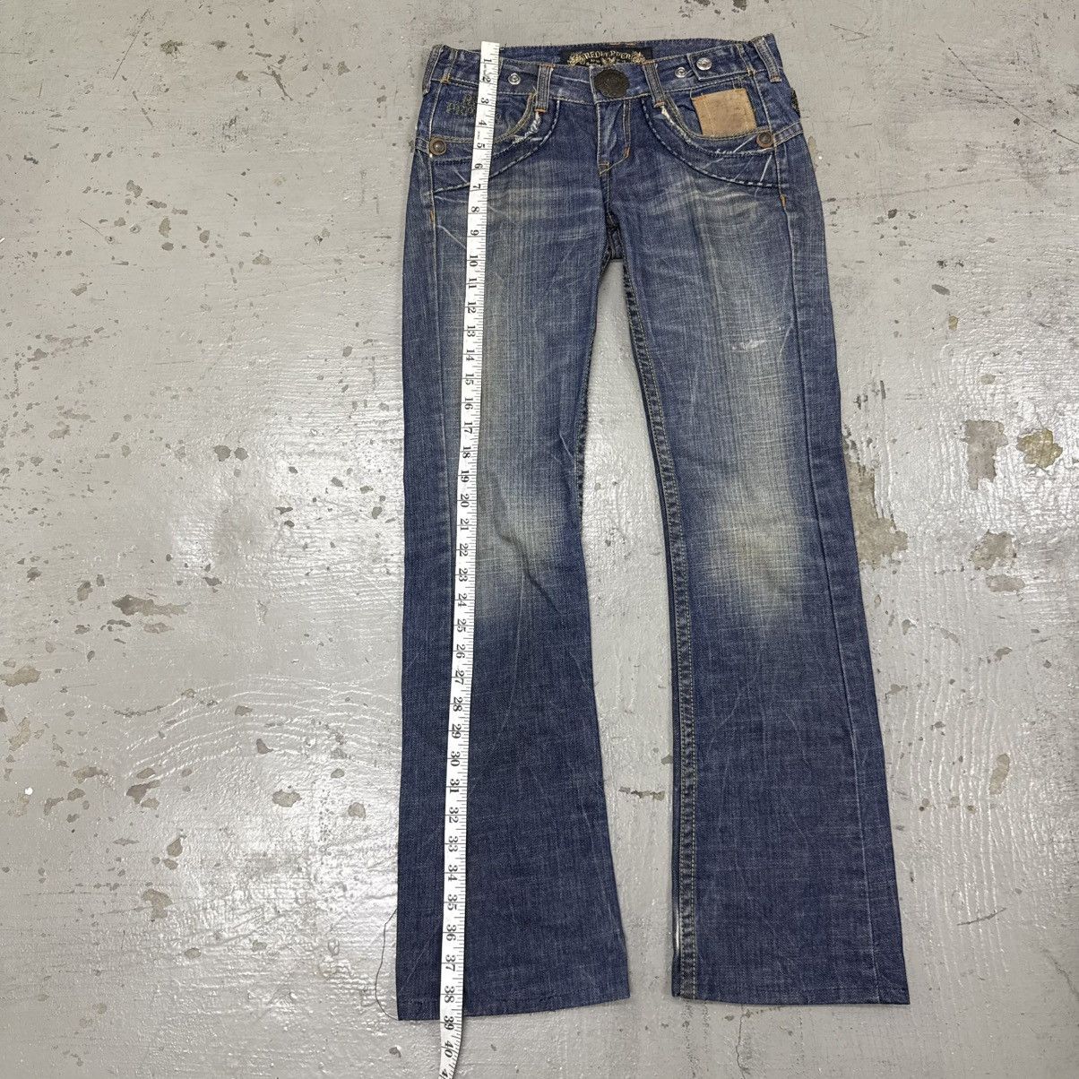 If Six Was Nine Embroidered Red Pepper MudWash Flare Jeans Pants Size US 30 / EU 46 - 6 Thumbnail