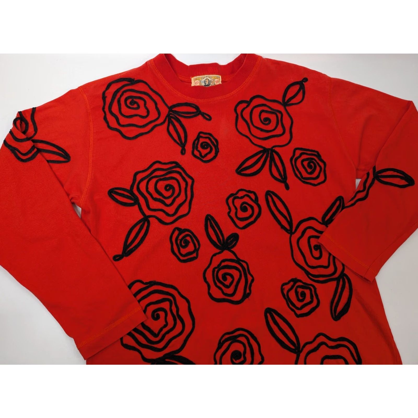 Vintage VTG Gene Ewing Sweater Shirt Womens L Red Embroidered Floral 90s Retro College Knit Cotton Long Sleeve Crew Neck Pullover Vintage Size L / US 10 / IT 46 - 2 Thumbnail