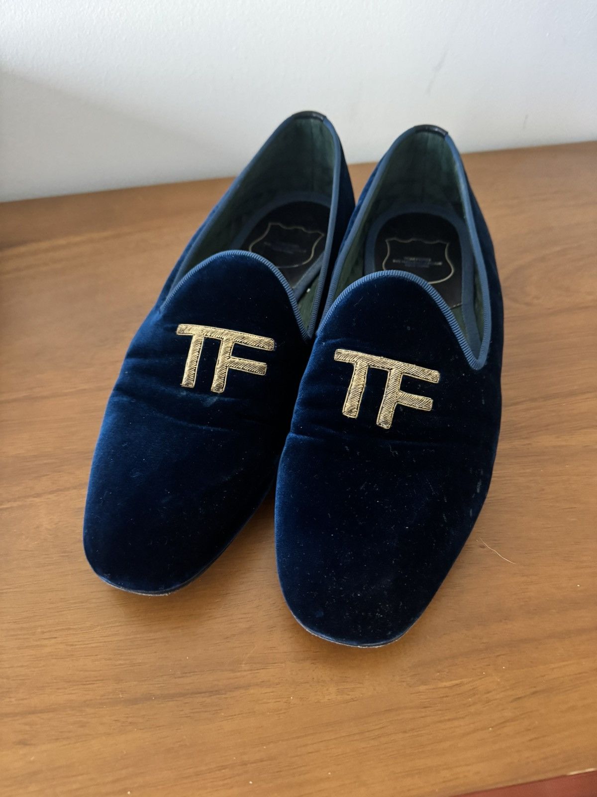Tom Ford Tom Ford Navy Velvet TF Monogram Smoking Slippers Loafers Size US 10 / EU 43 - 4 Thumbnail