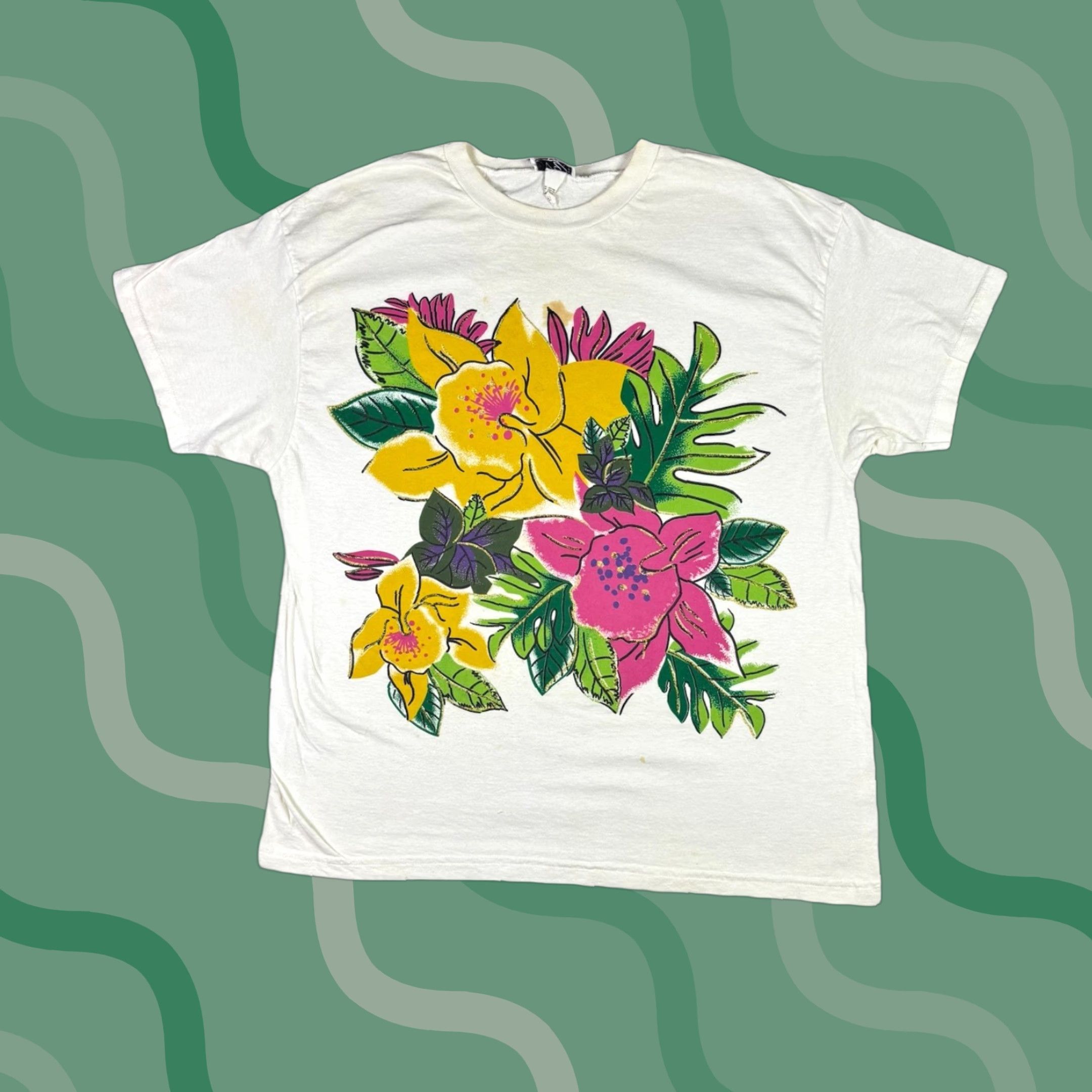 Sunflower VINTAGE FLOWER T-Shirt Women’s 2XL White Crew Neck Short Sleeve Flower 90s Mens Girls Size XXL / US 16-18 / IT 52-54 - 1 Thumbnail