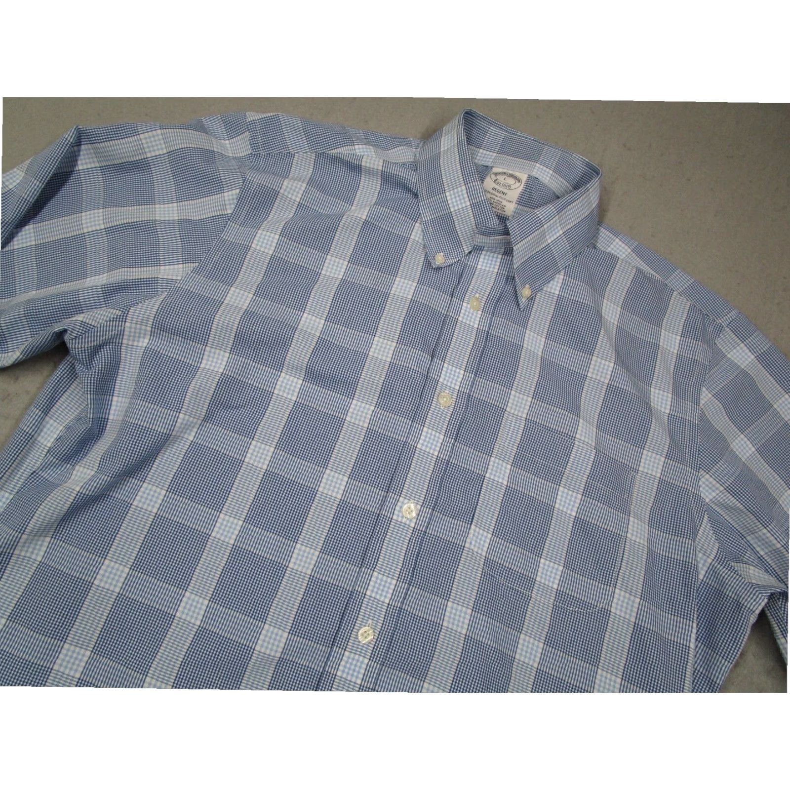 Brooks Brothers Brooks Brothers Regent Dress Shirt Mens Large Blue Check Non-Iron Cotton Classic Button Down Size 42R - 2 Thumbnail