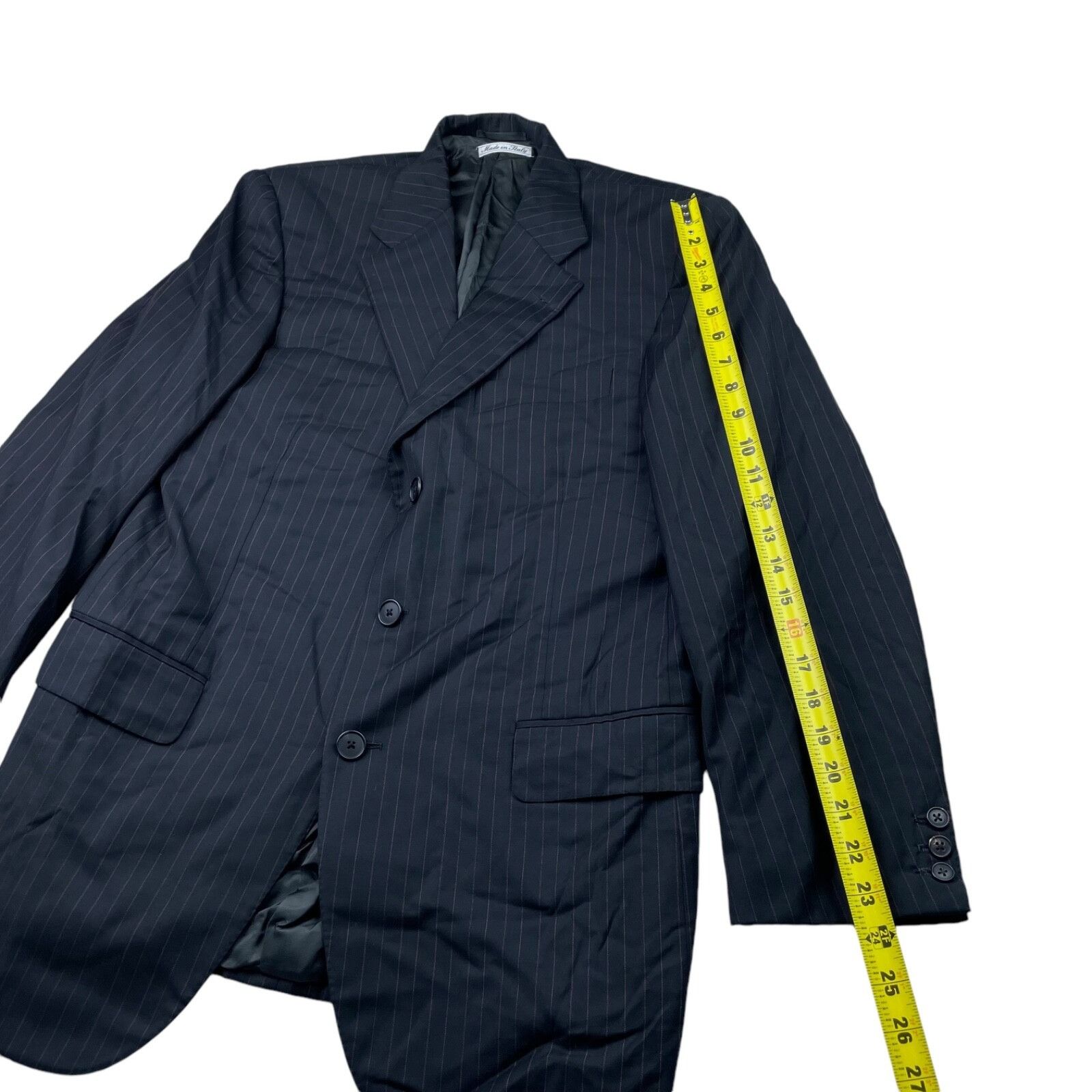 Belvest Belvest Men's 100% Wool 3-Button Suit Black/Pink Stripe • It Size 40S - 13 Thumbnail
