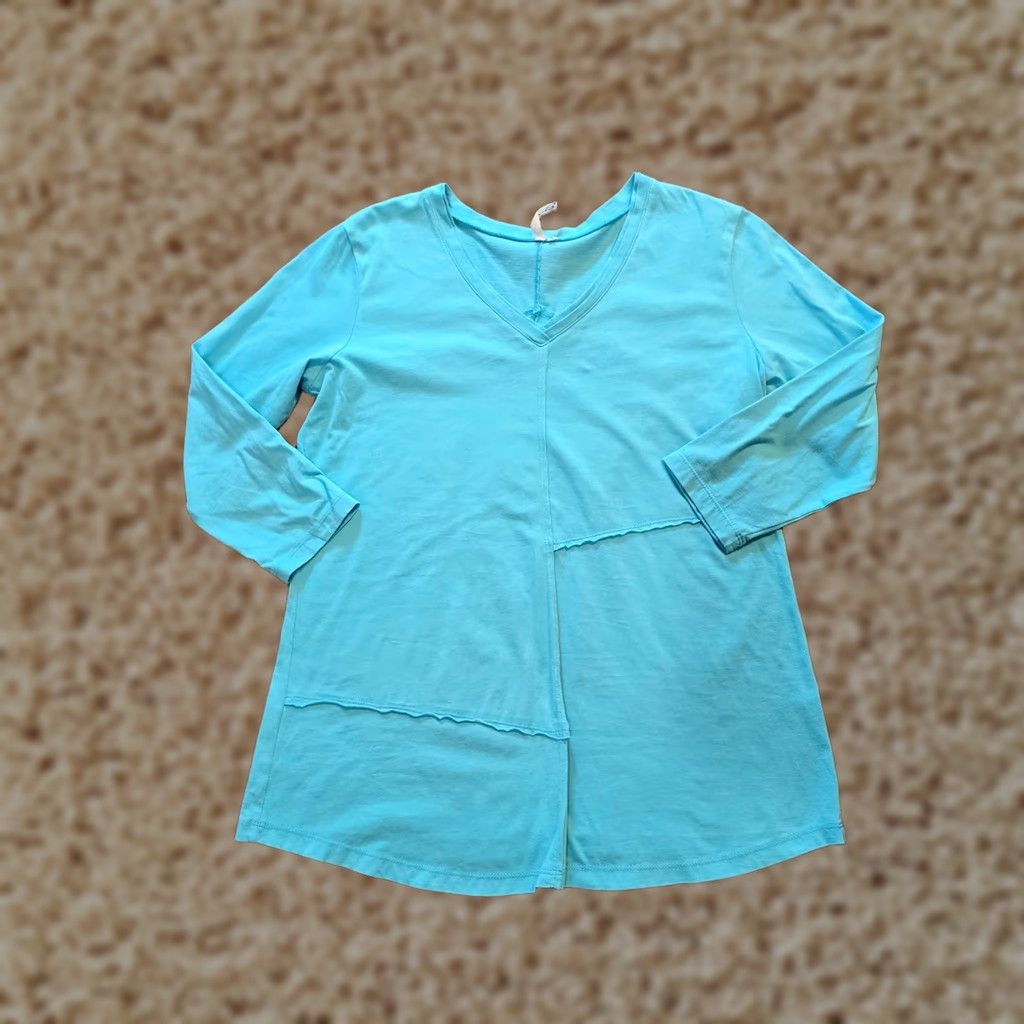 Vintage Lulu B Top Blouse Womens Size S Blue 3/4 Sleeve Stretch V-Neck Casual Patchwork Capsule Size S / US 4 / IT 40 - 1 Thumbnail