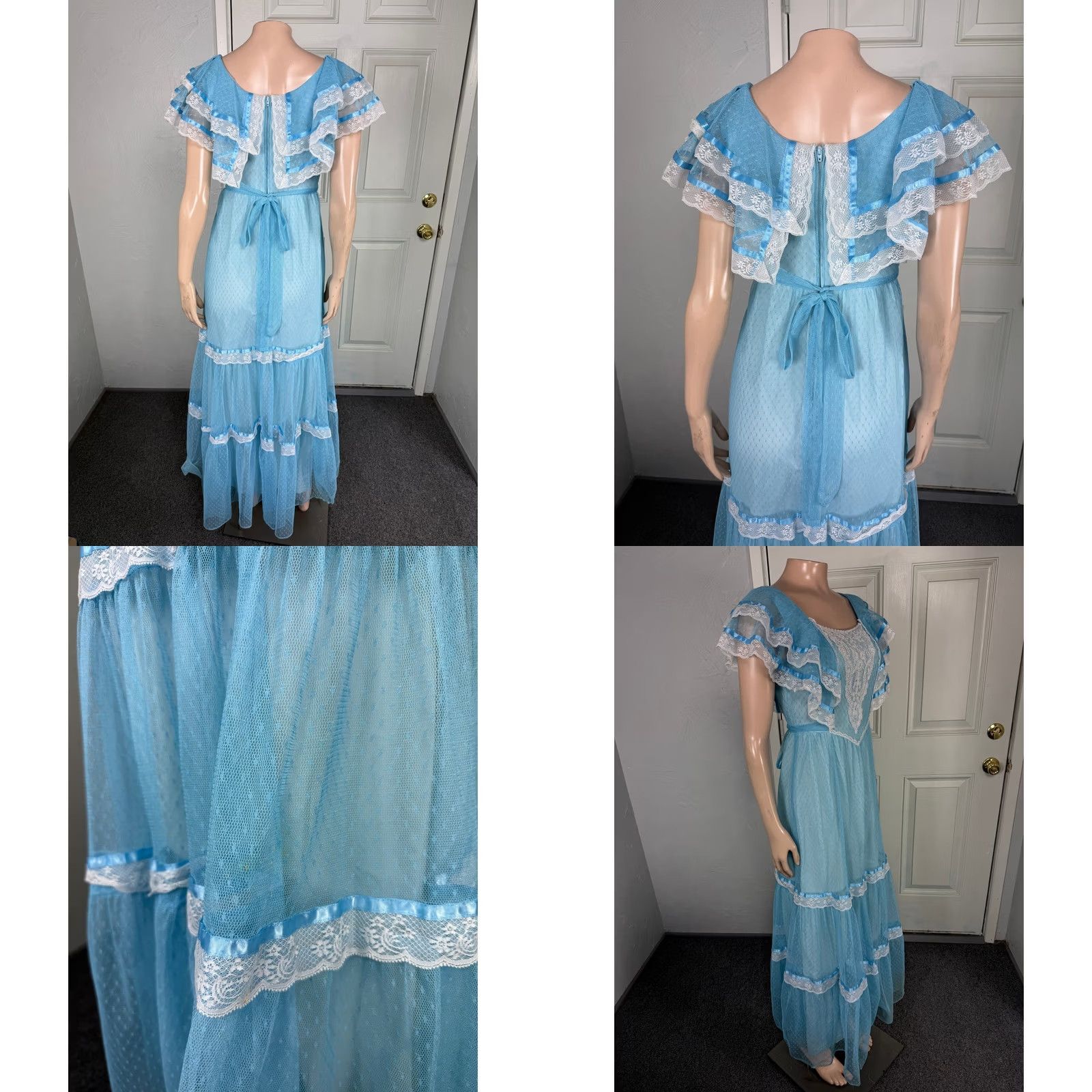 Vintage VINTAGE Dress Womens 2XS Blue 70s Prairie Women Formal Lace Ruffle Maxi Long Evening Size XXS / US 00 / IT 34 - 8 Thumbnail