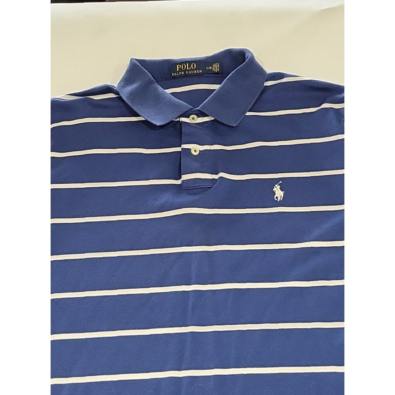 Ralph Lauren VINTAGE Polo Ralph Lauren SS Large Blue White Stripe Polo Shirt 44" Chest Likeonew Size US L / EU 52-54 / 3 - 2 Thumbnail