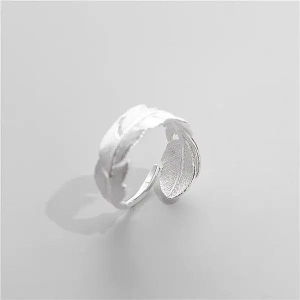 Vintage 925 Sterling Silver Feather Leaf Simple Opening Rings Size ONE SIZE - 4 Thumbnail