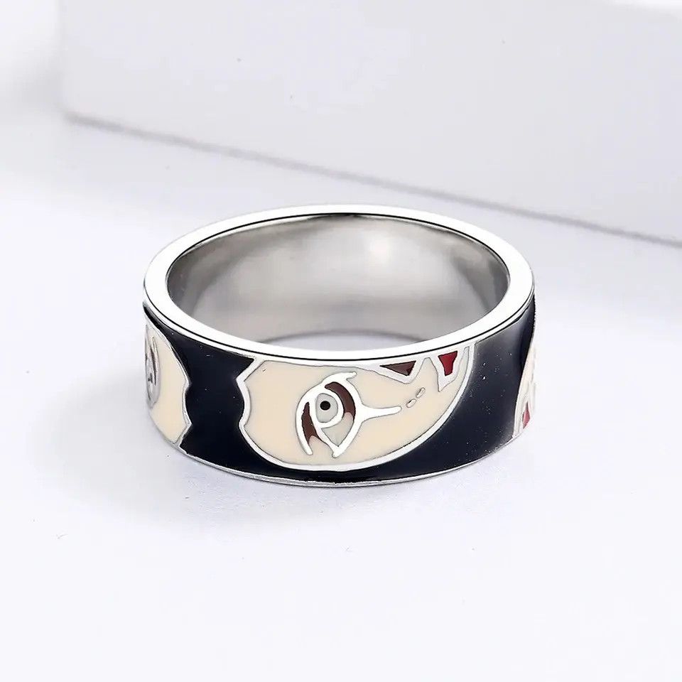 Japanese Brand Creative Handmade Irregular Half Face Enamel Heart Ring Size ONE SIZE - 3 Thumbnail